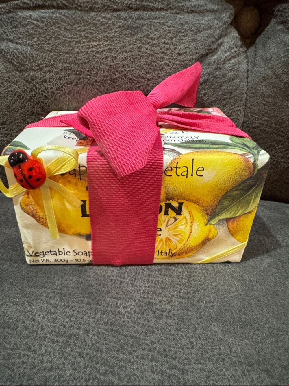 Lemon & PeachVegetable Soap Gift Bar Set (2) with Pink Ribbon - Picture 1 of 3
